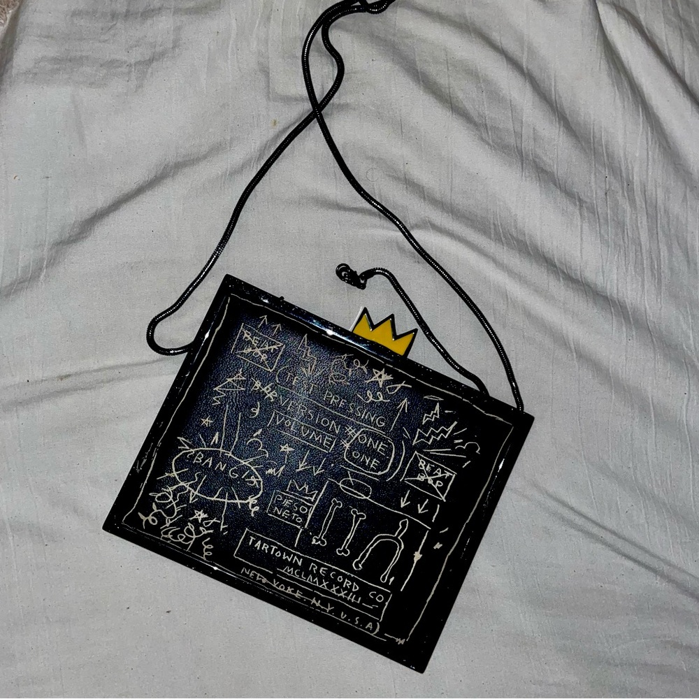 Alice + Olivia X Basquiat Leather Beat Bop Clutch - Black 2016